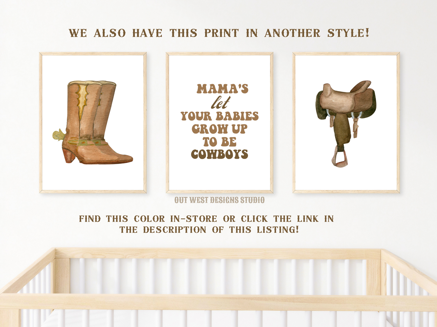 Mama's let your babies grow up to be cowgirls print- babies, toddler boys nursery home wall decor - play room + kids bedroom poster art