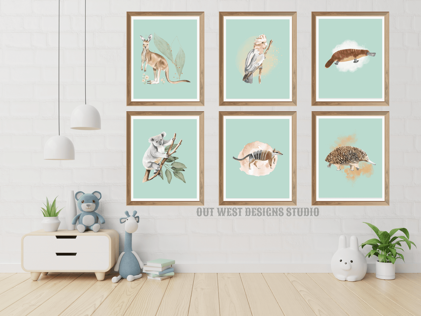 Australian animal print with flora for Nursery print baby toddler girls + boys home wall decor - kids bedroom- Koala, kangaroo, platypus, echidna, galah