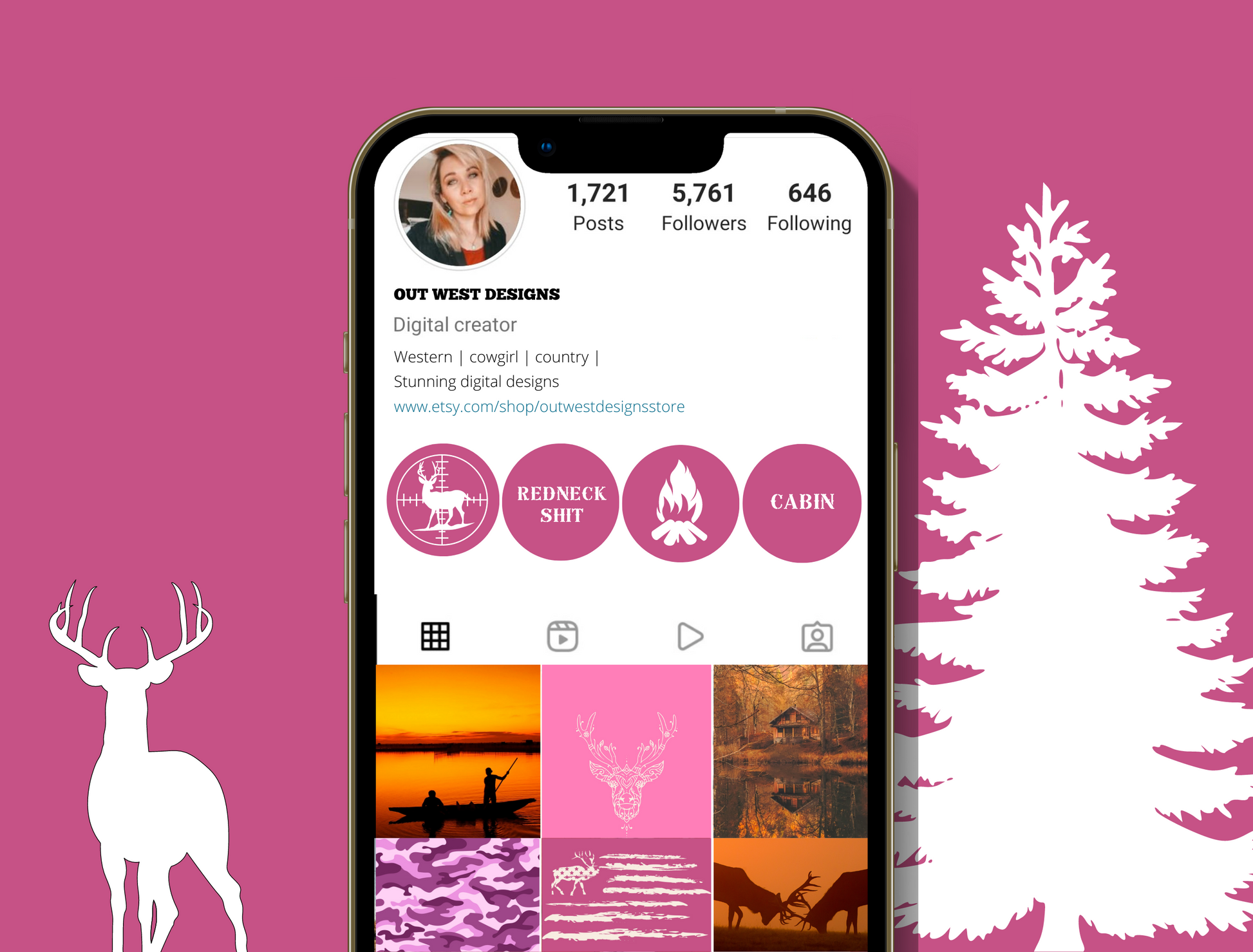 Redneck Country Instagram highlight covers + story backgrounds - Pink hunting camo - Western IG icons | deer elk bear hunter social media