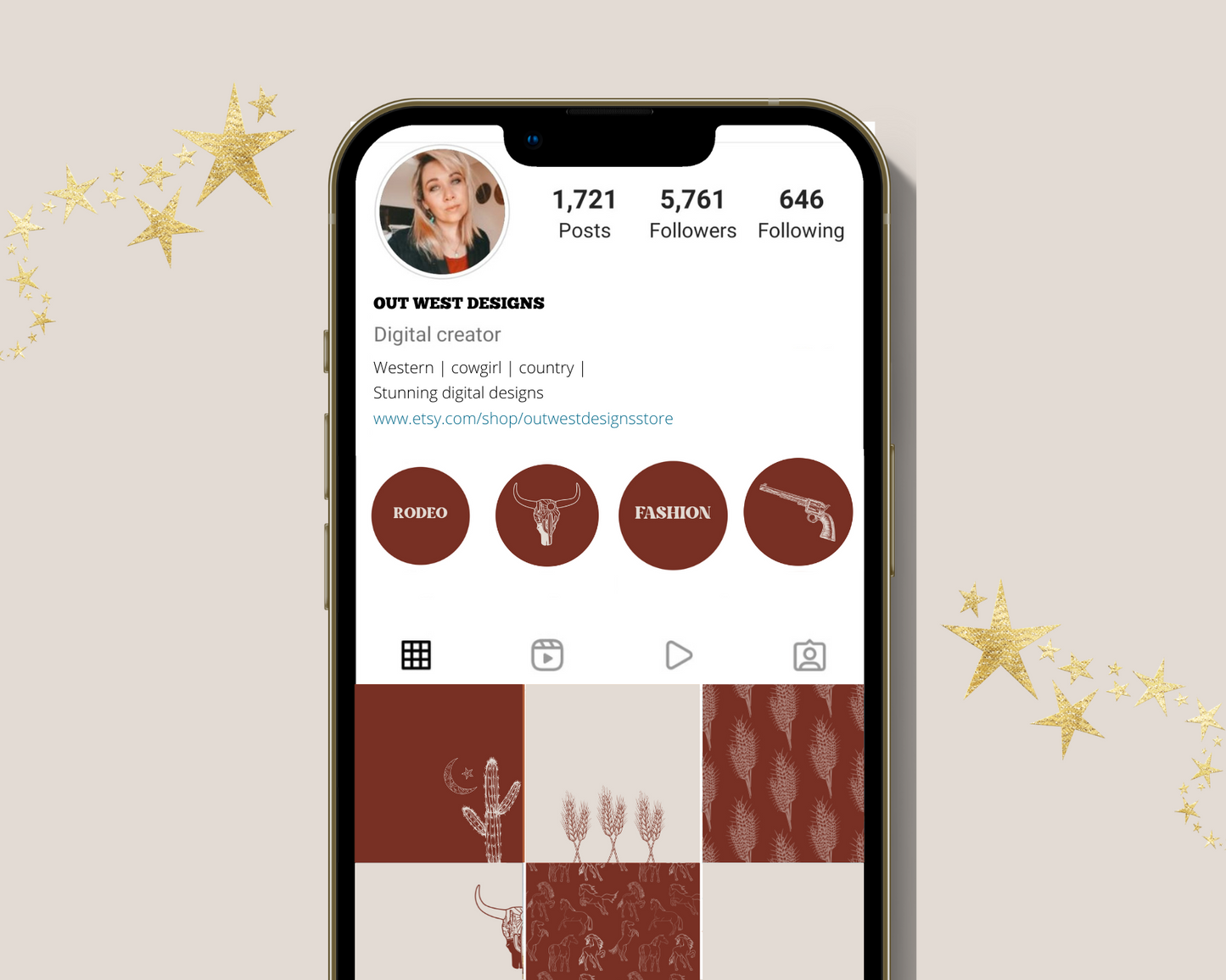 Wild West Cowgirl Instagram highlight covers + story backgrounds - Burgundy + light blue