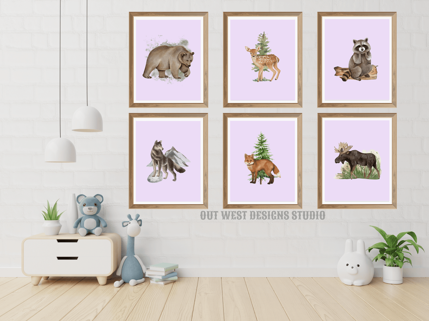 Woodlands animal print- babies, toddler boys + girls nursery home wall decor - fox deer raccoon wolf moose bear Canadian kids bedroom