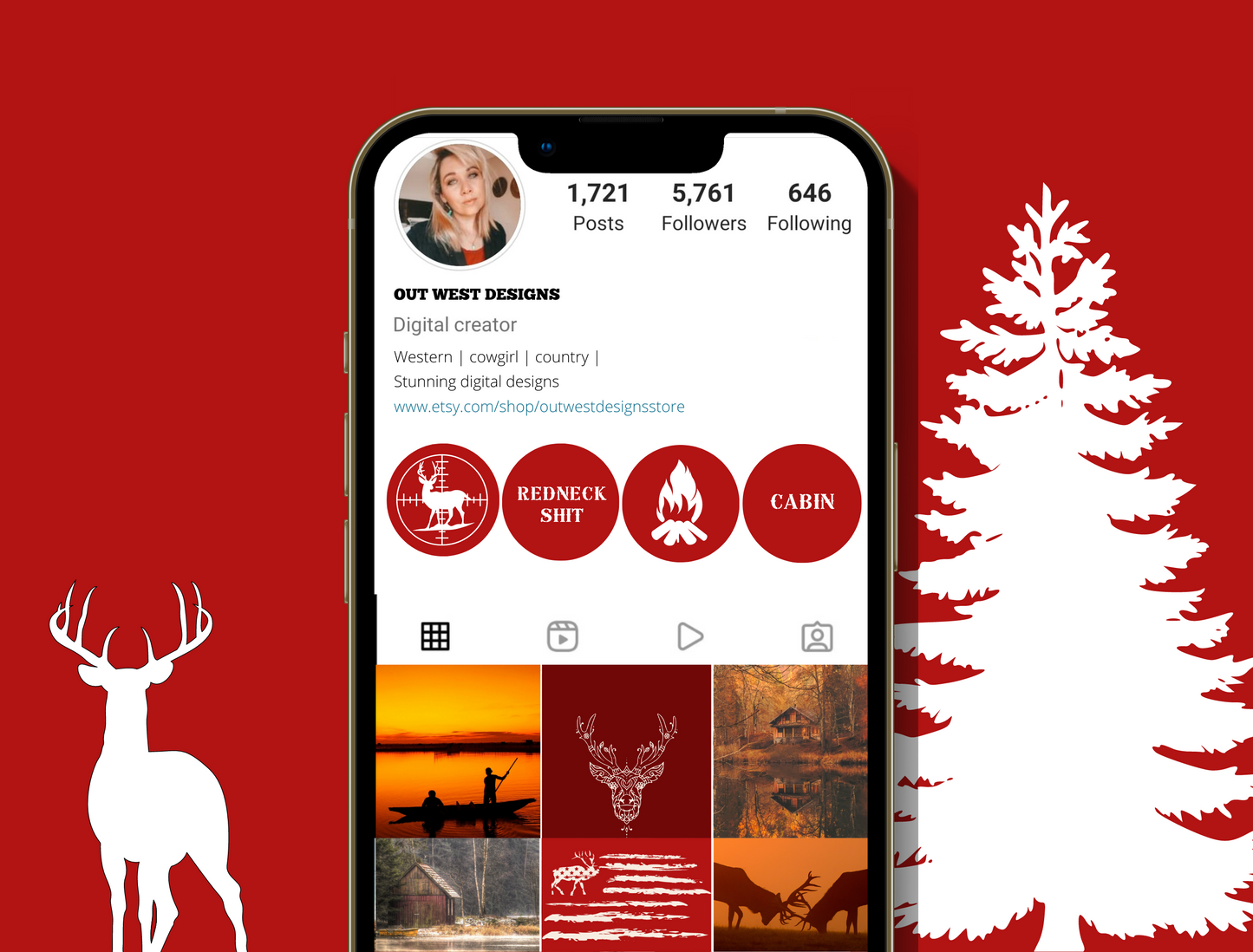 Redneck Country Instagram highlight covers + story backgrounds - Red hunting camo - Western IG icons | deer elk bear hunter social media