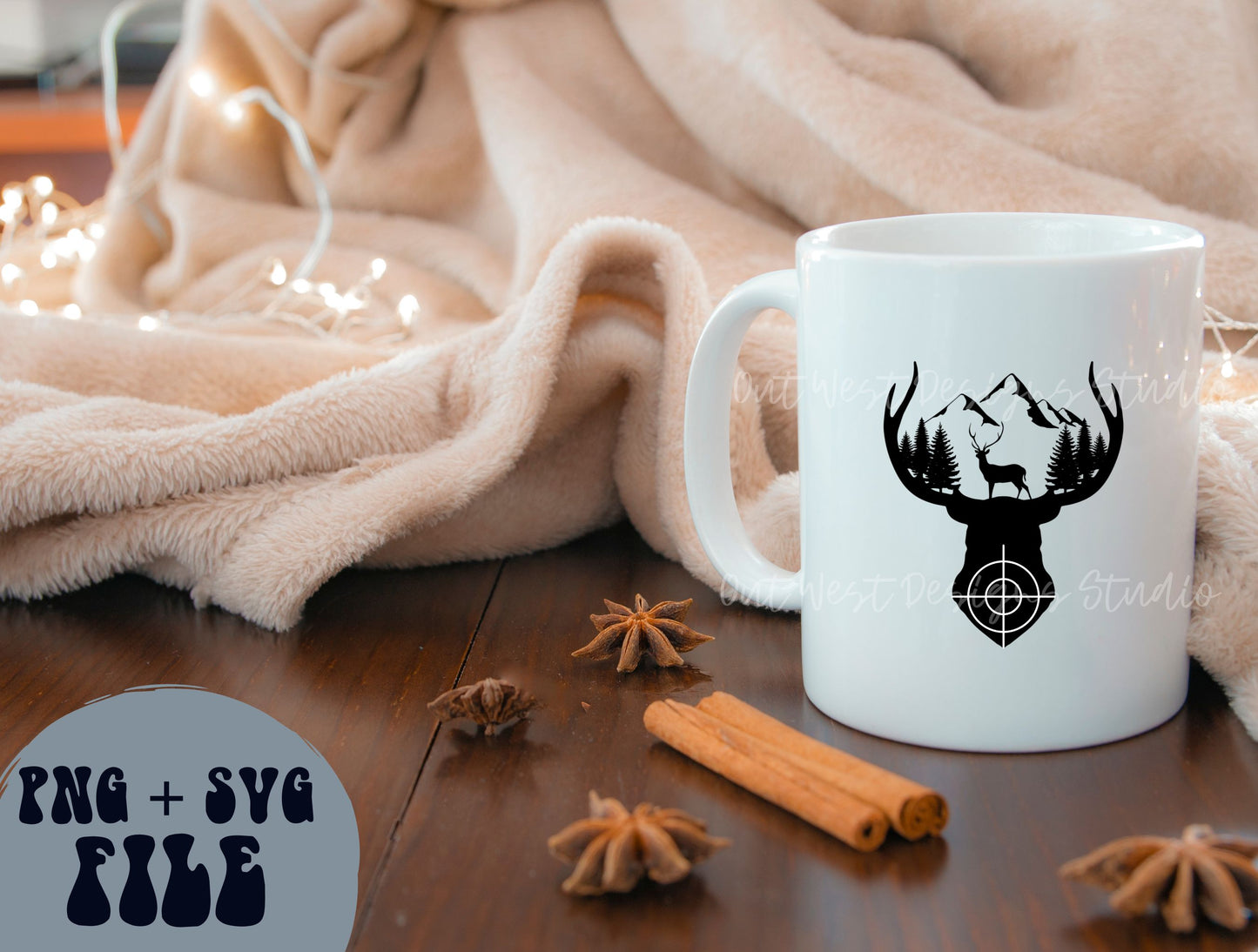 Deer Antler and Mountains Country SVG + PNG, Buck hunting Season | Cut file Sublimation Design instant Downloads | Digital files