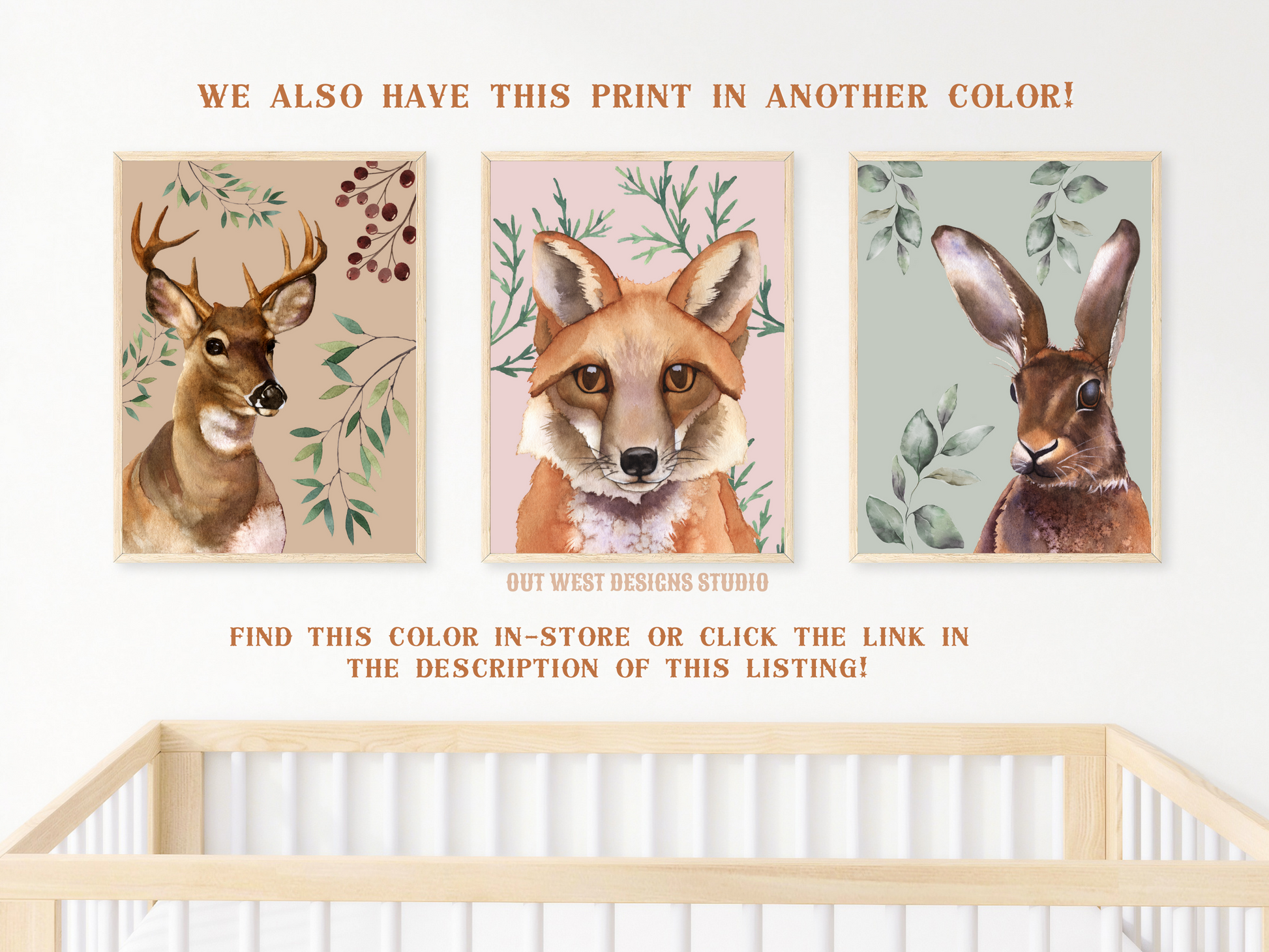 Woodlands animal print- babies, toddler boys nursery home wall decor - fox deer + rabbit hare water-color kids bedroom