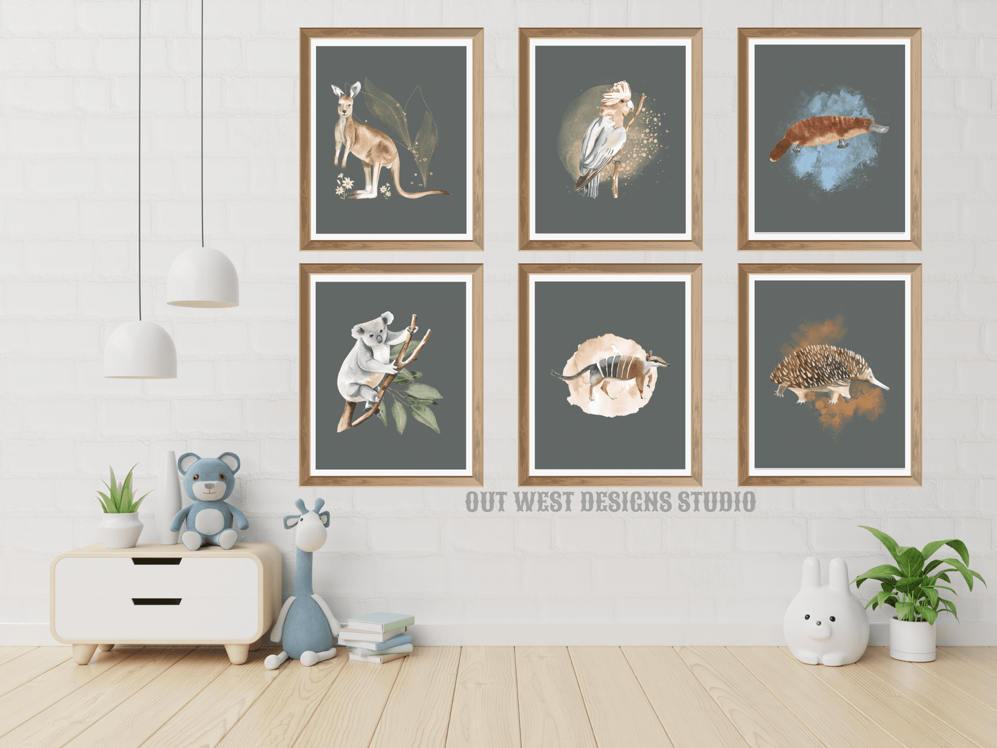 Australian animal print with flora for Nursery print baby toddler girls + boys home wall decor - kids bedroom- Koala, kangaroo, platypus, echidna, galah