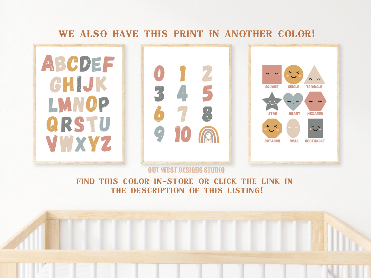 Alphabet numbers + shapes print- babies, toddler boys nursery home wall decor - play room + kids bedroom educational poster art