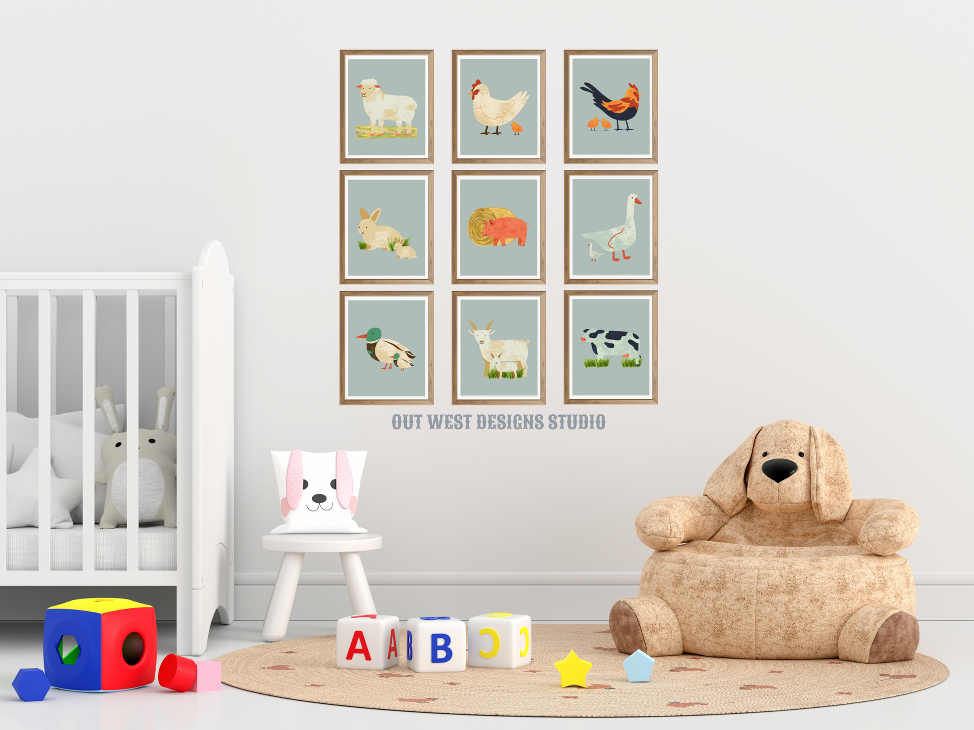 Cute farm animal prints - babies, toddler boys nursery home wall decor - farming baby animal water-color kids bedroom