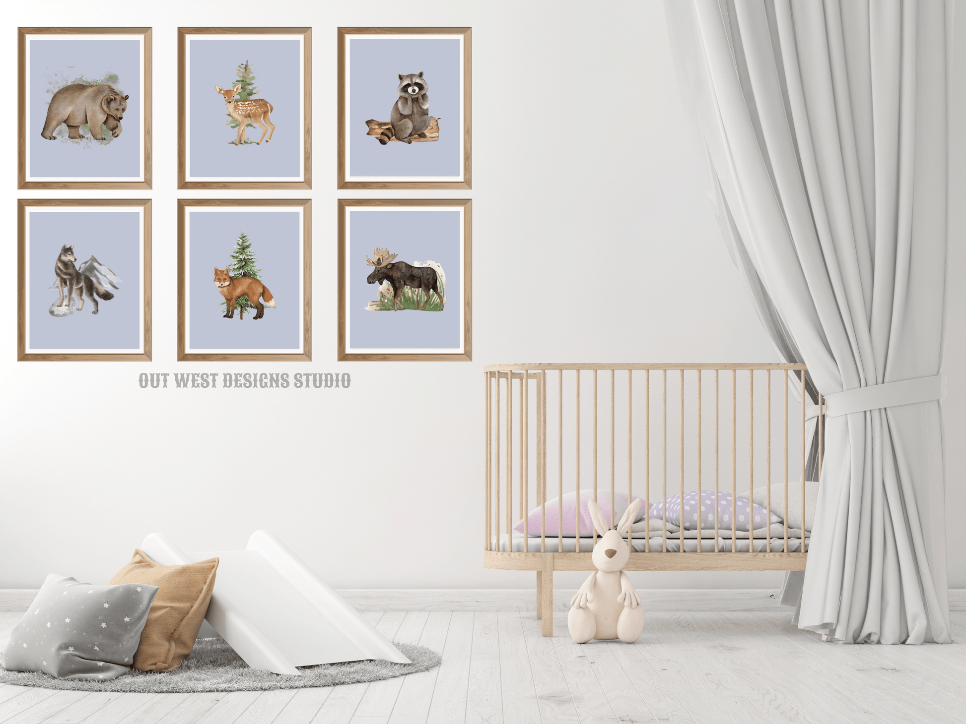 Woodlands animal print- babies, toddler boys + girls nursery home wall decor - fox deer raccoon wolf moose bear Canadian kids bedroom