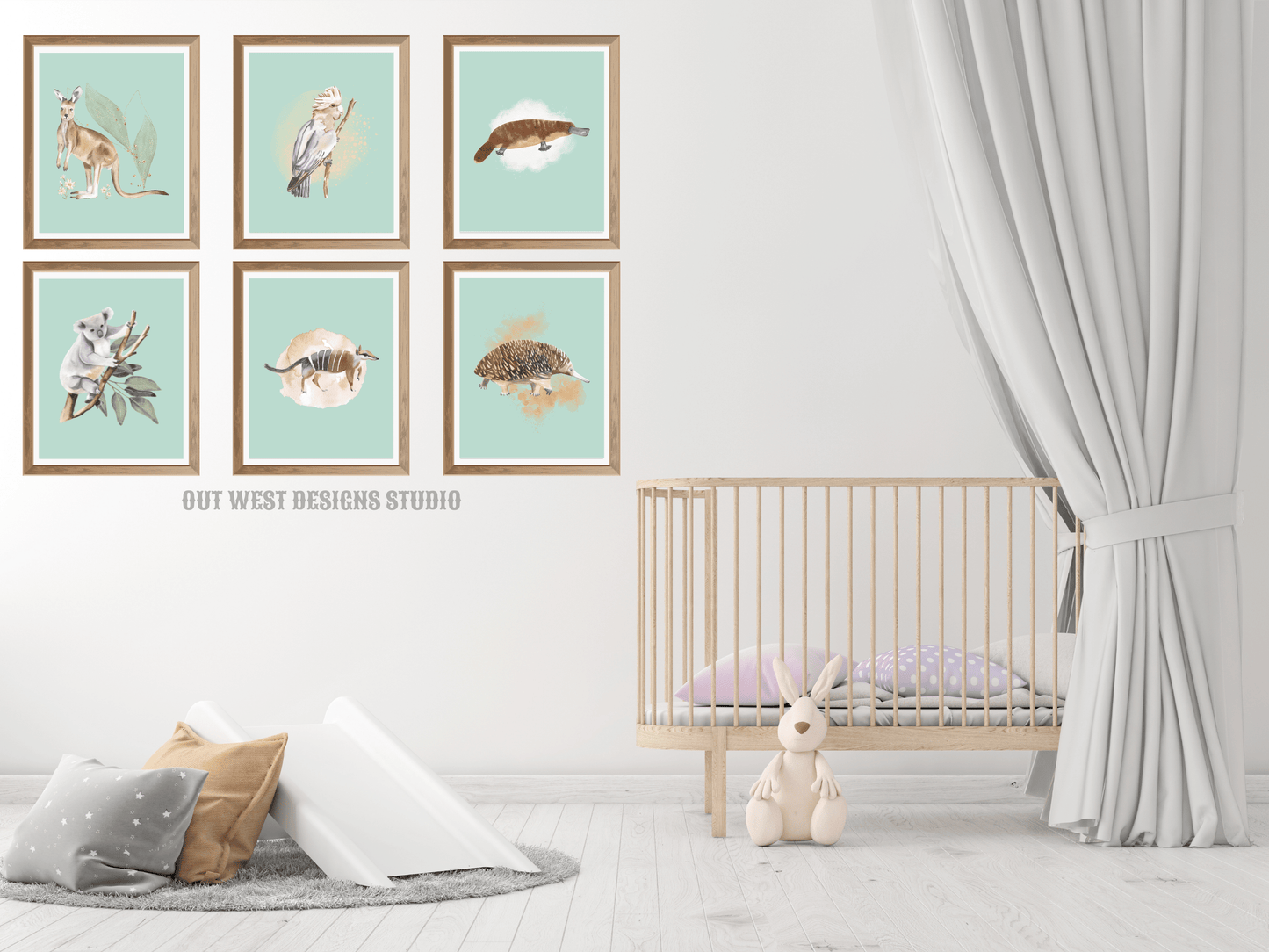 Australian animal print with flora for Nursery print baby toddler girls + boys home wall decor - kids bedroom- Koala, kangaroo, platypus, echidna, galah