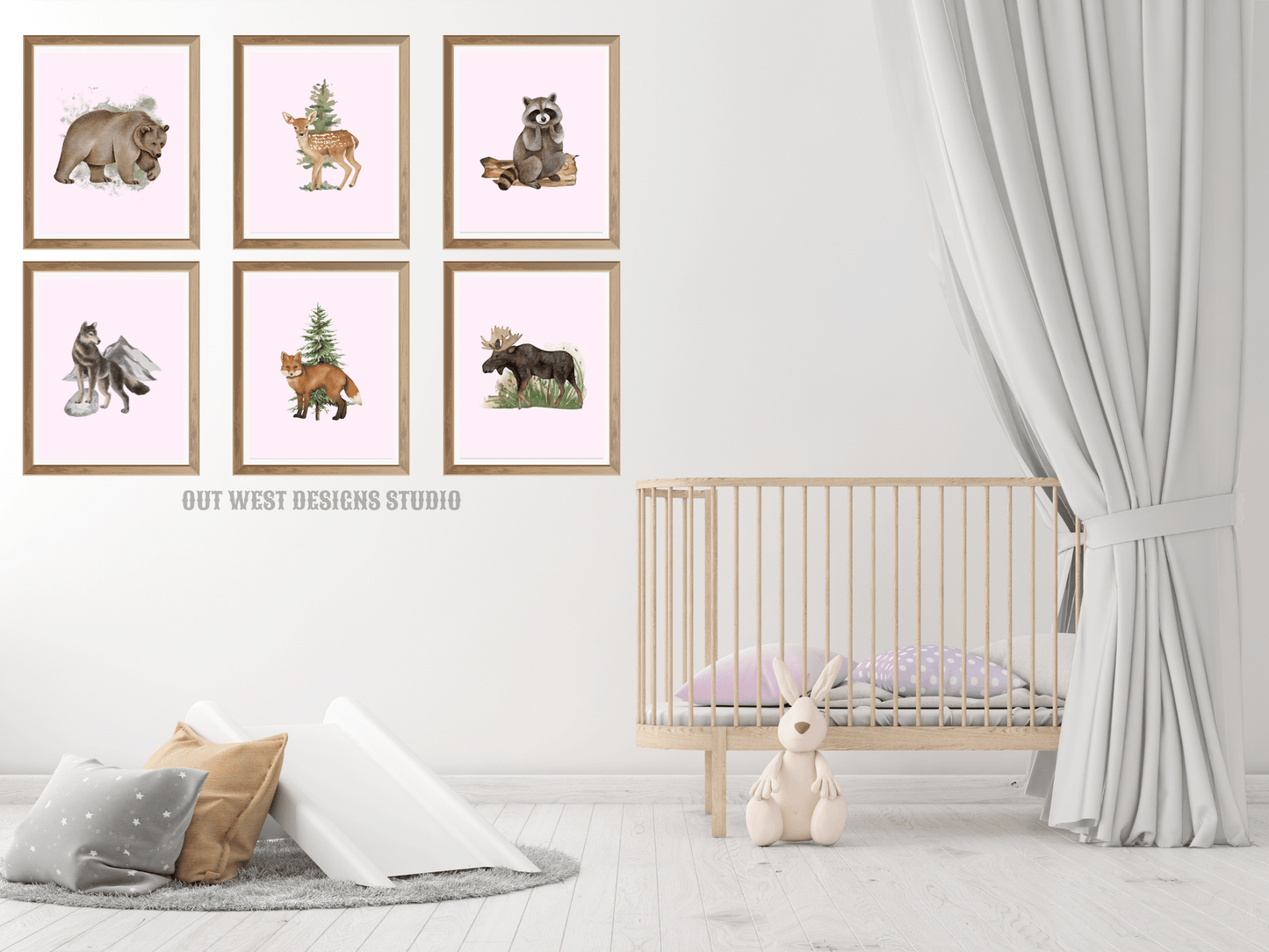 Woodlands animal print- babies, toddler boys + girls nursery home wall decor - fox deer raccoon wolf moose bear Canadian kids bedroom