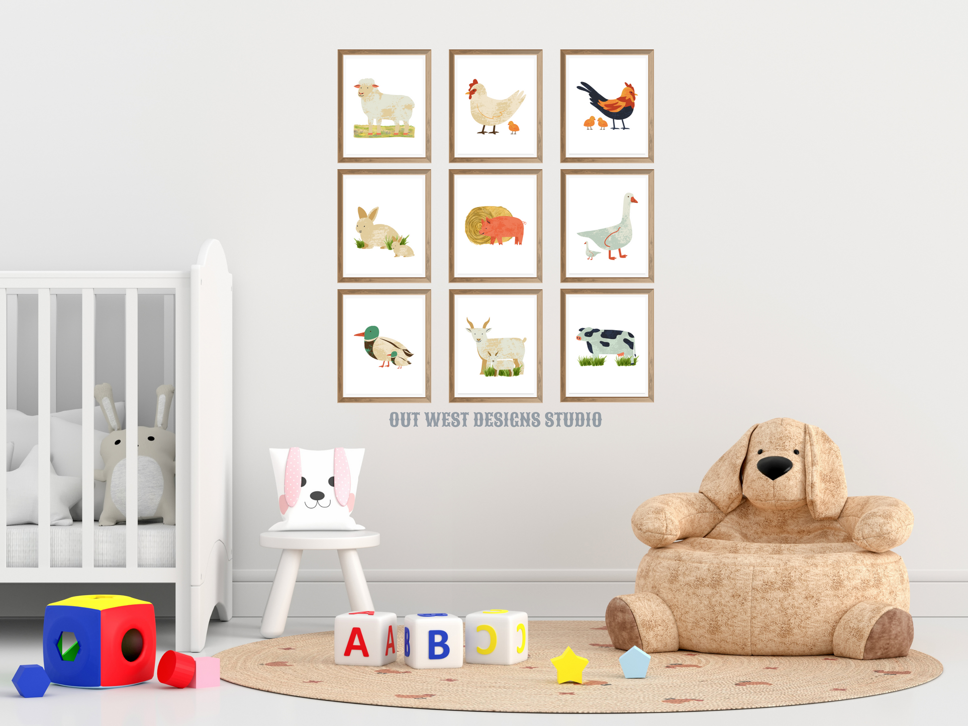 Cute farm animal prints - babies, toddler boys nursery home wall decor - farming baby animal water-color kids bedroom