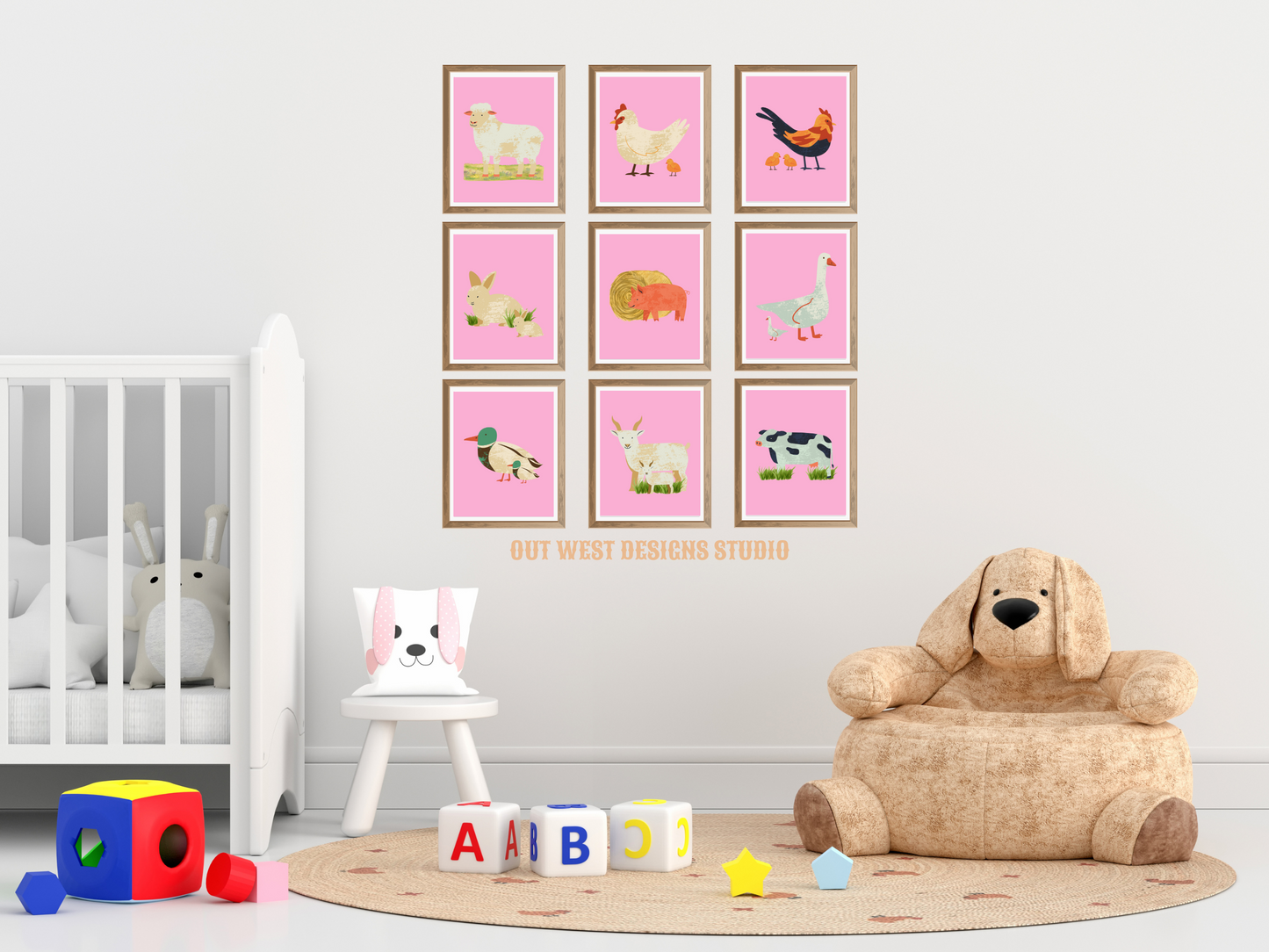 Cute farm animal prints - babies, toddler boys nursery home wall decor - farming baby animal water-color kids bedroom