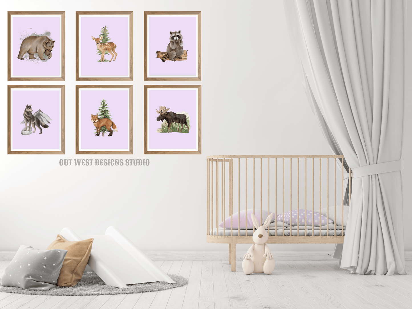 Woodlands animal print- babies, toddler boys + girls nursery home wall decor - fox deer raccoon wolf moose bear Canadian kids bedroom