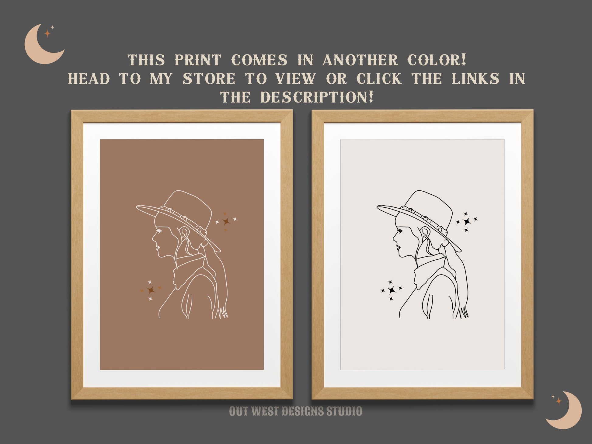 Printable Cosmic Cowgirl print in Off white/grey + black - Western home decor - Poster wall art long cowboy south west boho