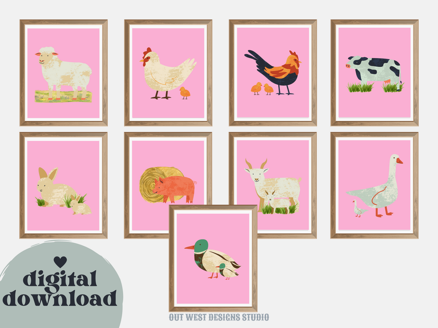 Cute farm animal prints - babies, toddler boys nursery home wall decor - farming baby animal water-color kids bedroom