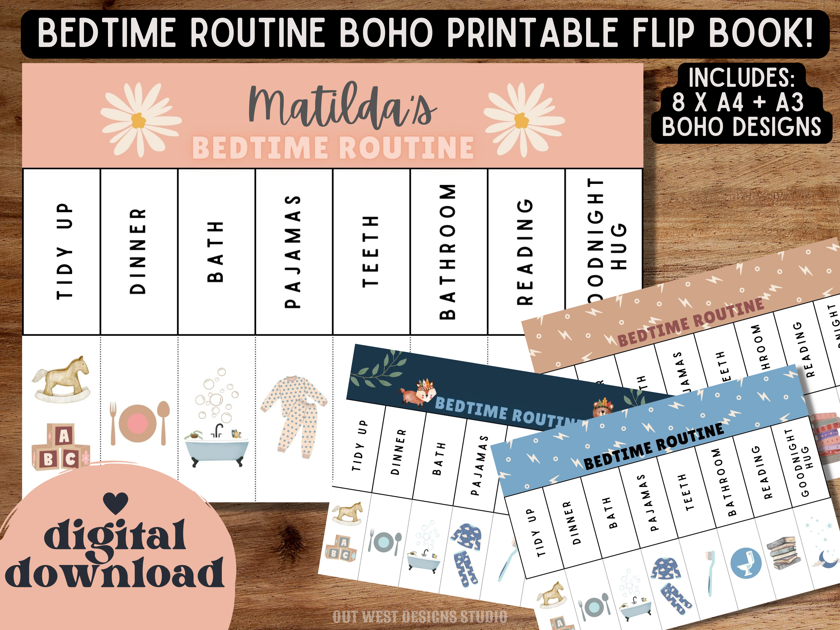 Bedtime Routine Boardmaker Boho Bedtime Routine | Digital Bedtime Flip Chart | Chore Checklist ...