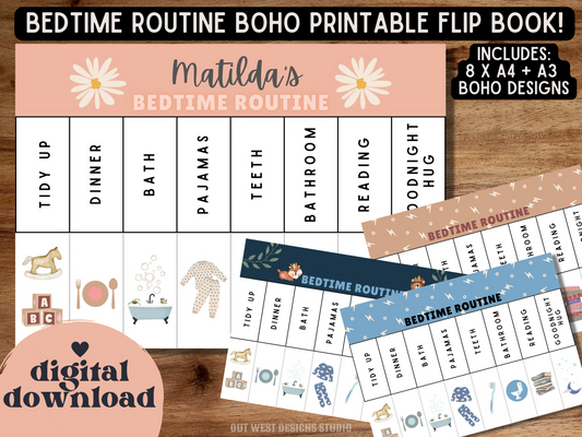 Boho Bedtime Routine | Digital Bedtime Flip Chart | Chore Checklist | Printable | Schedule for Kid | Montessori | Nighttime