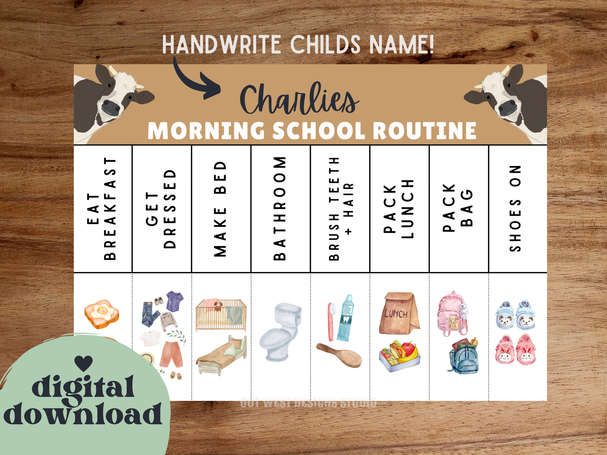 Farm Morning School Routine | Digital wakeup Flip Chart | Chore Checklist Printable | Schedule for Kid | Montessori planner farming country