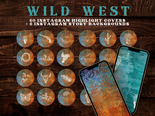 Wild West Western Cowgirl Instagram highlight covers + story backgrounds - Turquoise + blue rust | Country girl IG covers | Social media
