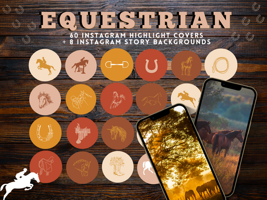 Equestrian horse riding Instagram highlight covers + story backgrounds - Fall earthy show jumping, pony, dressage, rodeo cowgirl IG icons