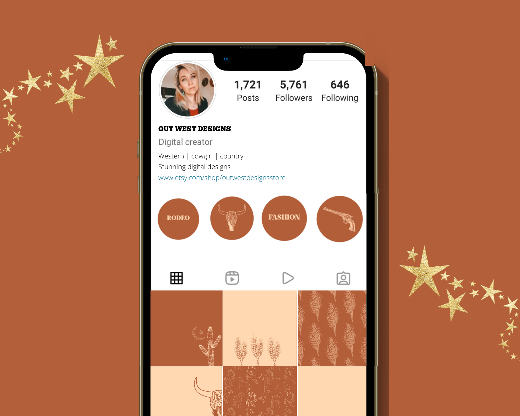 Wild West Cowgirl Instagram highlight covers + story backgrounds - Burnt orange