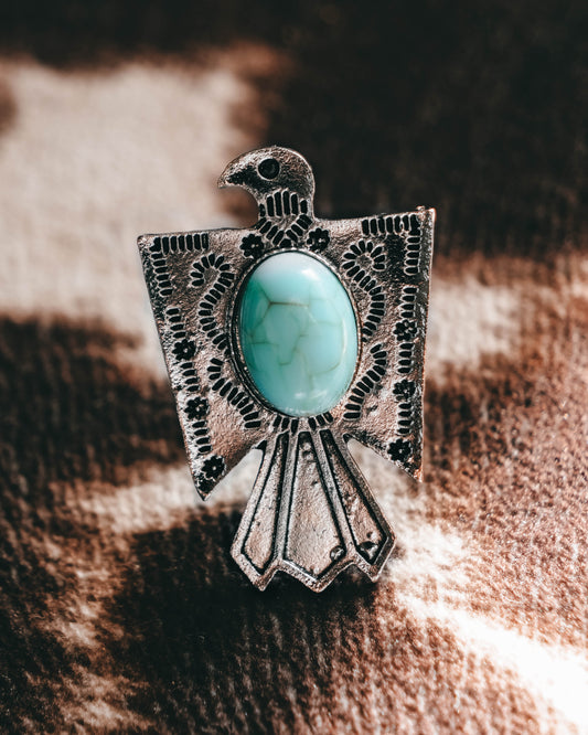 Thunderbird western-style jewelry- This super cute ring is a great fashion piece to add to any outfit!  Color: Silver Material: Zinc Alloy Size: One size fits most